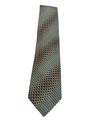 Roberto Villini Geometric Silk Designer Tie Gold Blue Brown EUC
