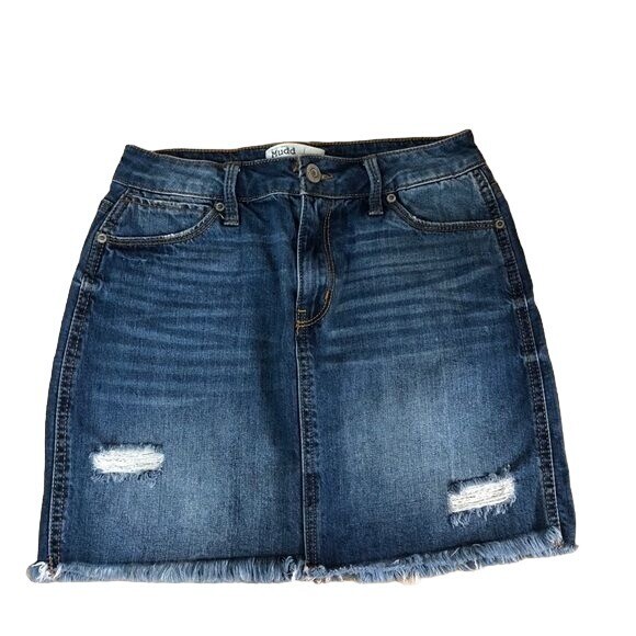 Mudd FLX Women Junior SZ Blue Denim Mini Skirt Distressed Mid