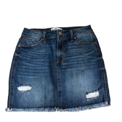 Mudd FLX Women Junior SZ Blue Denim Mini Skirt Distressed Mid