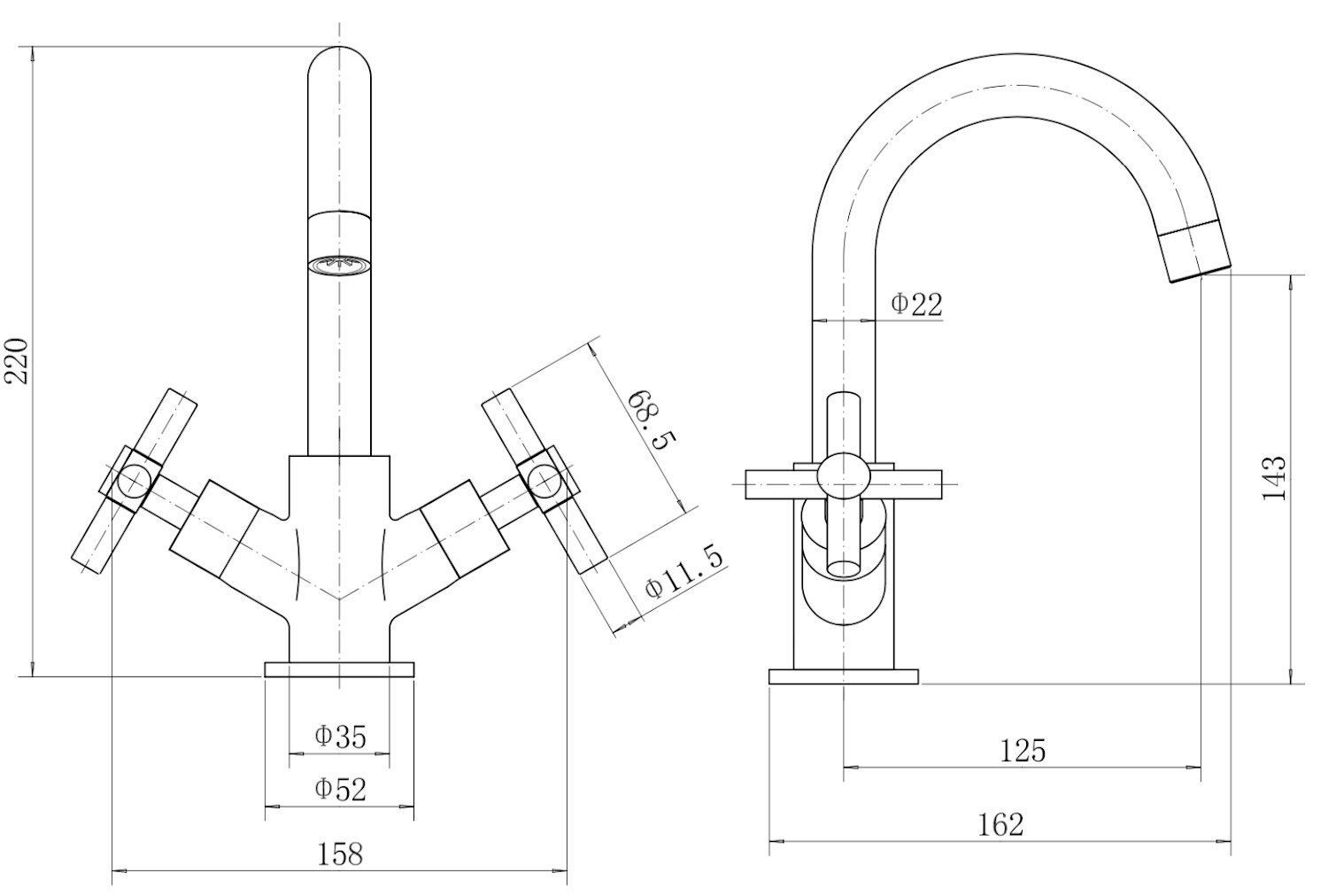 Bathroom Mono Basin Sink Mixer Tap Modern Cross Head Handle Chrome Curved Spout eBay