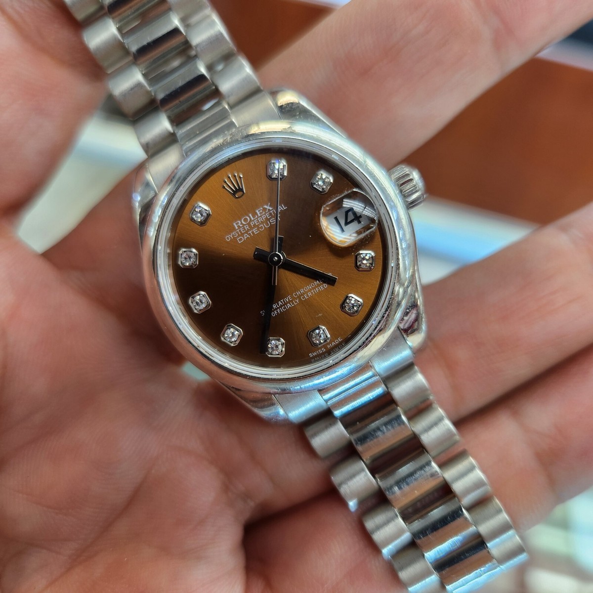 Rolex 31mm Platinium Datejust 178246 Havana Diamond Dial Rolex 31mm Platinium Datejust 178246 Havana Diamond Dial