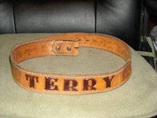 vintage Terry leather belt tooled stitch western flower leaf design 1 3/8" sz 30