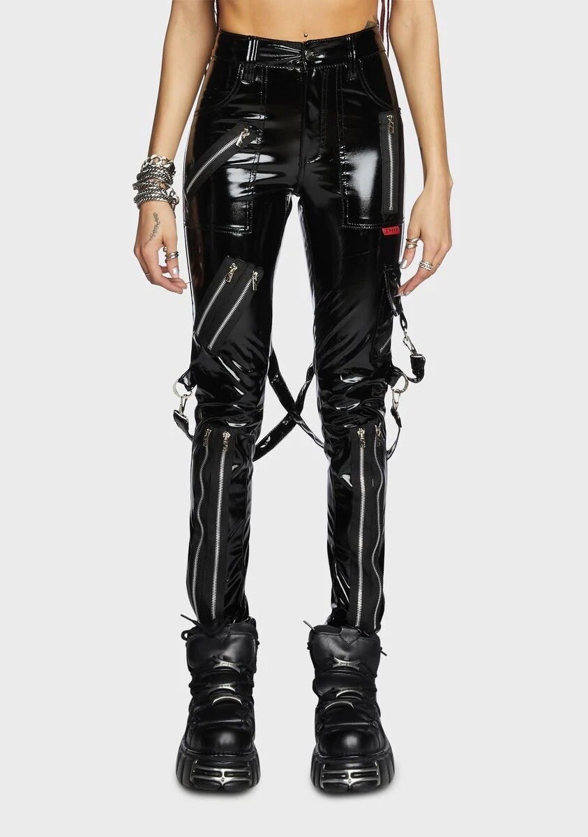 NWT Size 0 /24 Tripp NYC Black PVC Bondage Straps Zippers
