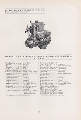 FRIEDRICHSHAFEN, Typentafel 1935, Maybach-Motorenbau GmbH Fahrzeug-Dieselmotor