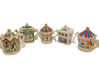 Vintage Wade and Sadler Decorative Ornamental Teapots Bundle of 5 Colourful Used
