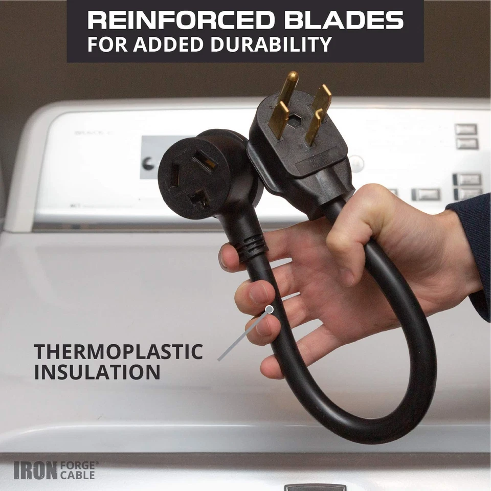 3 Prong to 4 Prong Dryer Plug Adapters -10/4 STW 1.5 Ft Black Outlet Adapter - Image 4 of 4