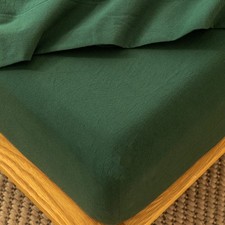 Fitted Bottom Sheet Only 100 Washed Cotton Linen Like Textured Breathable Du...