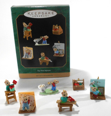 Mice TINY HOME IMPROVERS Miniature Hallmark 6 Ornament Set 1997 Paint Saw Hammer
