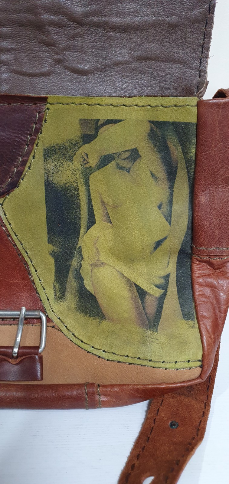 Hand made patchwork leather brown messenger bag - image 15