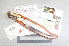 Vtg Jimmy Lile Custom Hand Made Crown Stag Bowie Knife & Leather Sheath Rare