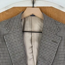 Hart Schaffner Marx Blazer Mens 40R Light Brown 2 Button Gray Checkered Wool