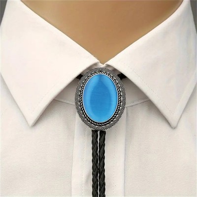 blue Stone Mens Vintage Bolo Tie Bridegroom Wedding Necklace Western Cowboy gift