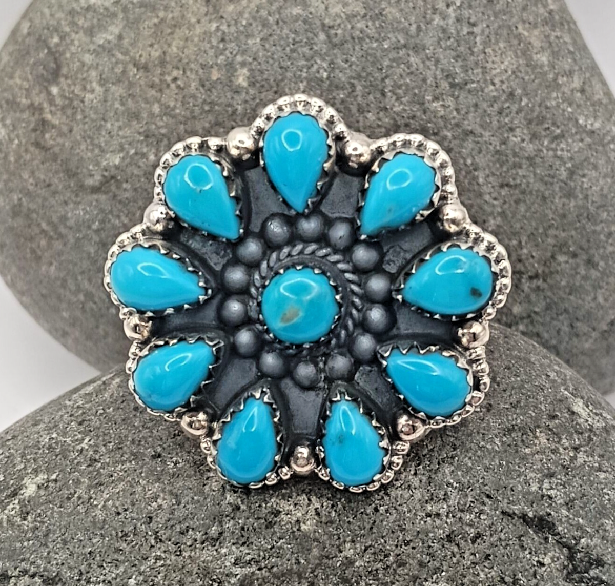 Large Unisex Turquoise Ring Large Sterling Silver Turquoise