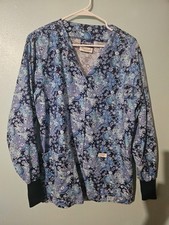 Crest Brand Blue Floral Print Scrub Jacket - sz XS