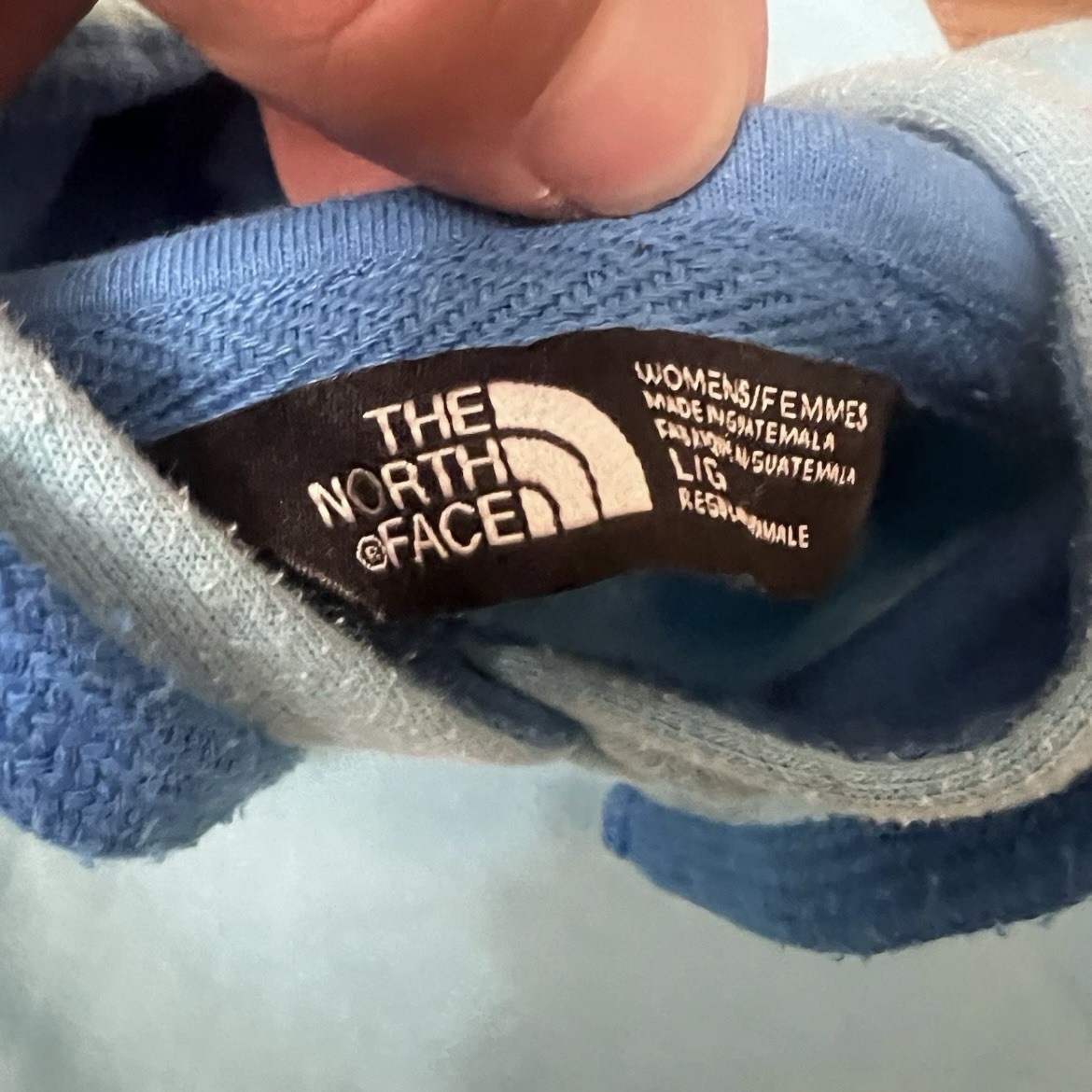 The North Face Womens Large Hoodie Blue Pullover Spellout Logo Sweatshirt thumbnail 7