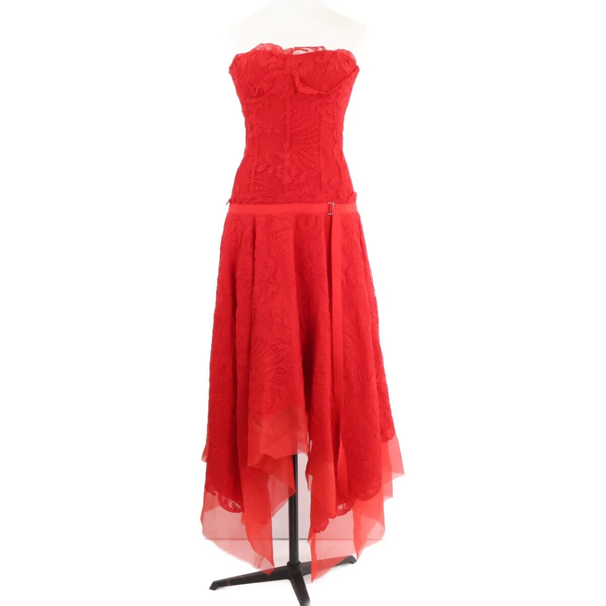 Alexander McQueen — Alexander McQueen Tube Top Lace Asymmetrical Dress Size 40 Red 506681 QKA15