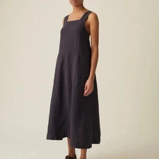 Toast Linen Sun Dress | Black Coffee Size M-L