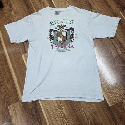 Vintage Ricci's Taverna Roma Italia Shirt Mens Large White Oneita 1996 90s