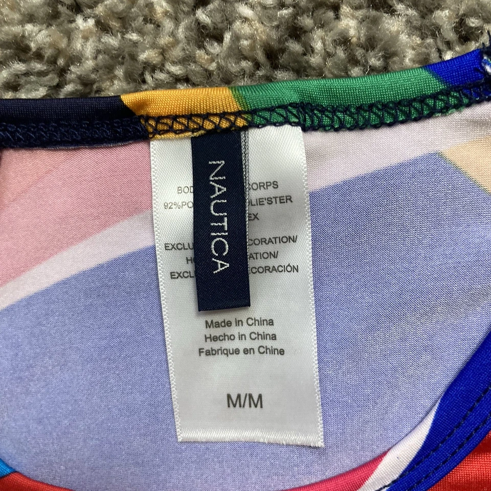 Top Nautica para mujer mediano multicolor geométrico manga larga cuello redondo ropa deportiva Foto 3 de 4