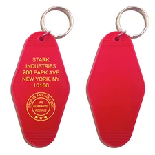 STARK INDUSTRIES PAPL AVE NEW YORK Hotel Keychains Keyring Tag Ironman Avengers
