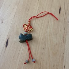 Hand Carved Natural Jade Chinese Zodiac Cat Pendant Knotted CellPhone Charm 6  