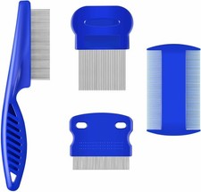 4 Pack Flea Lice Comb, Stainless Steel Dog Cat Grooming Combs with Rounded Teeth