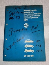 Genuine Volkswagen Type 1 Vw. 1200 1300 Illustrated Parts Catalog