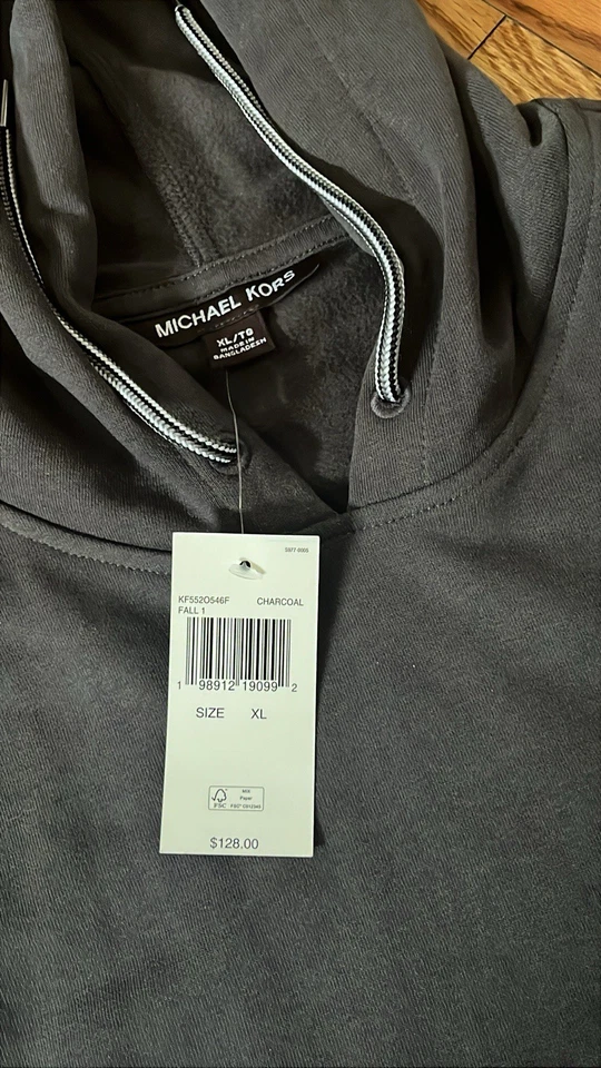 NWT Michael Kors Men’s Logo Sweatshirt Hoodie W/pockets Gray Size XL - Image 4 of 4