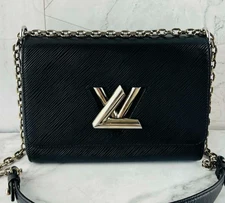 Louis Vuitton Twist MM Epi Chain Crossbody Shoulder Bag Black Silver Women
