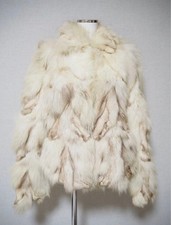 Blue Fox Real Fur Short Coat Silk Lined Voluminous White Women's Size Free Used