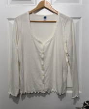 Old Navy Womens White Solid Knit V-Neck Butto...