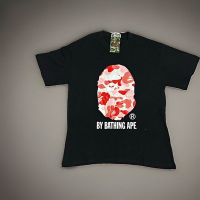 A Bathing Ape Herren T-Shirt L Schwarz Kurzarm Rundhals Logo Druckgrafik
