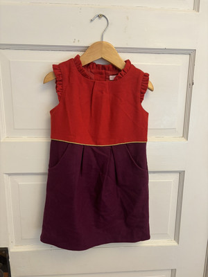Janie And Jack Girl s Red Purple Wool Color-block Dress Lined Size 3 New $69