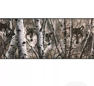 Wolves Black White Gray Trees Rustic Country Lodge Wolf Wallpaper Wall Border