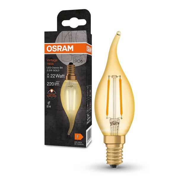 Osram LED Filament Kerze Vintage 1906 2,5W = 22W E14 Gold 220Lm Extra Warmweiß-image