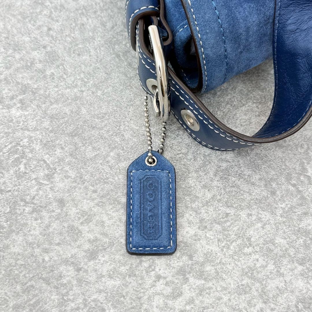 COACH Soho Demi Flap Shoulder Bag Suede Leather Blue Used