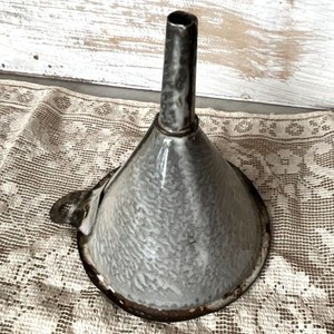 Vintage grey graniteware enamelware funnel 