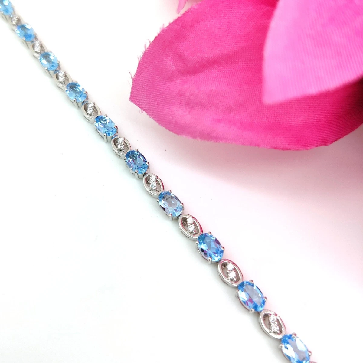 Swiss Blue Topaz Tennis Bracelet 925 Sterling Silver Oval Gemstone Bracelet Gift