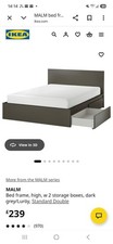 IKEA MALM Double Bed Frame with 2 Storage Drawers, Dark Grey, Matt Finish