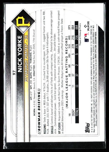 NICK YORKE 2025 BOWMAN ROOKIE Naranja Border Pirates RC/25 SP - Imagen 2 de 2