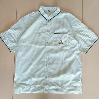 7-Eleven Thailand Employee Uniform Shirt 7-11 Workwear White Green Striped M-L