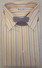 New Loro Piana Men's Long Sleeve Multi Color Striped Dress Shirt SZ 18 Neck/45