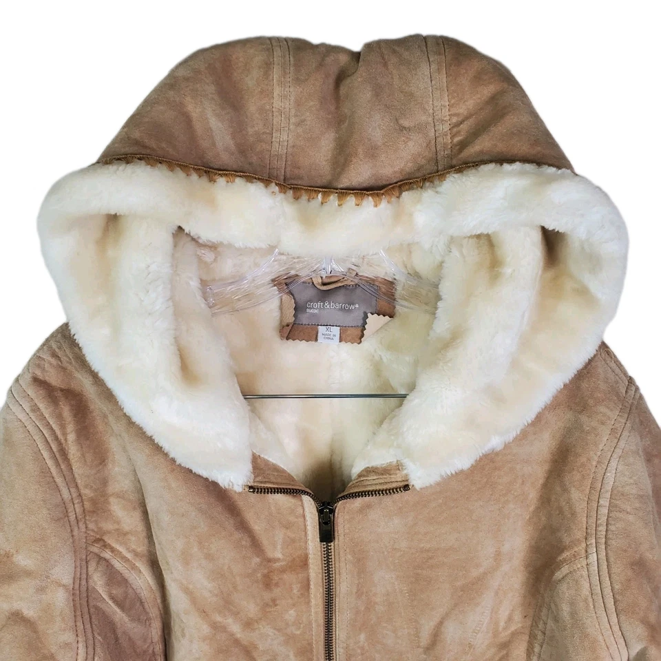 Abrigo forrado Croft & Barrow cuero gamuza tostado con capucha suave piel sintética para mujer talla XL  Foto 2 de 4