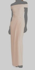 Ralph Lauren Womens Pink Crepe Off-Shoulder Fixed Twisted Gown Dress Size 4