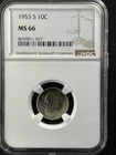 1953-S  10C  Roosevelt Dime NGC MS66    8699811-027