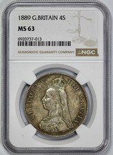 1889 Great Britain 4S Double Florin NGC MS 63 Neon Tie Dye Toning