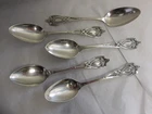 LUNT MONTICELLO 1908 SET FIVE STERLING SILVER TEASPOONS 5 5/8" NO MONOGRAMS