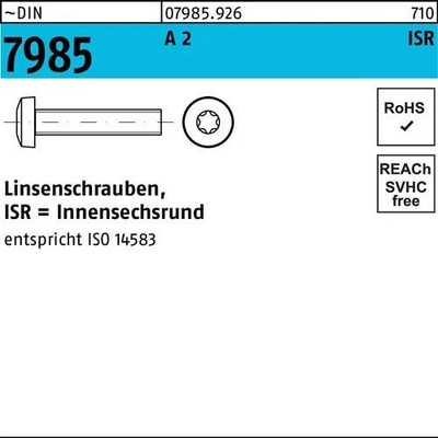 Linsenschraube DIN 7985 ISR M10x 20-T50 A 2 200 Stück
