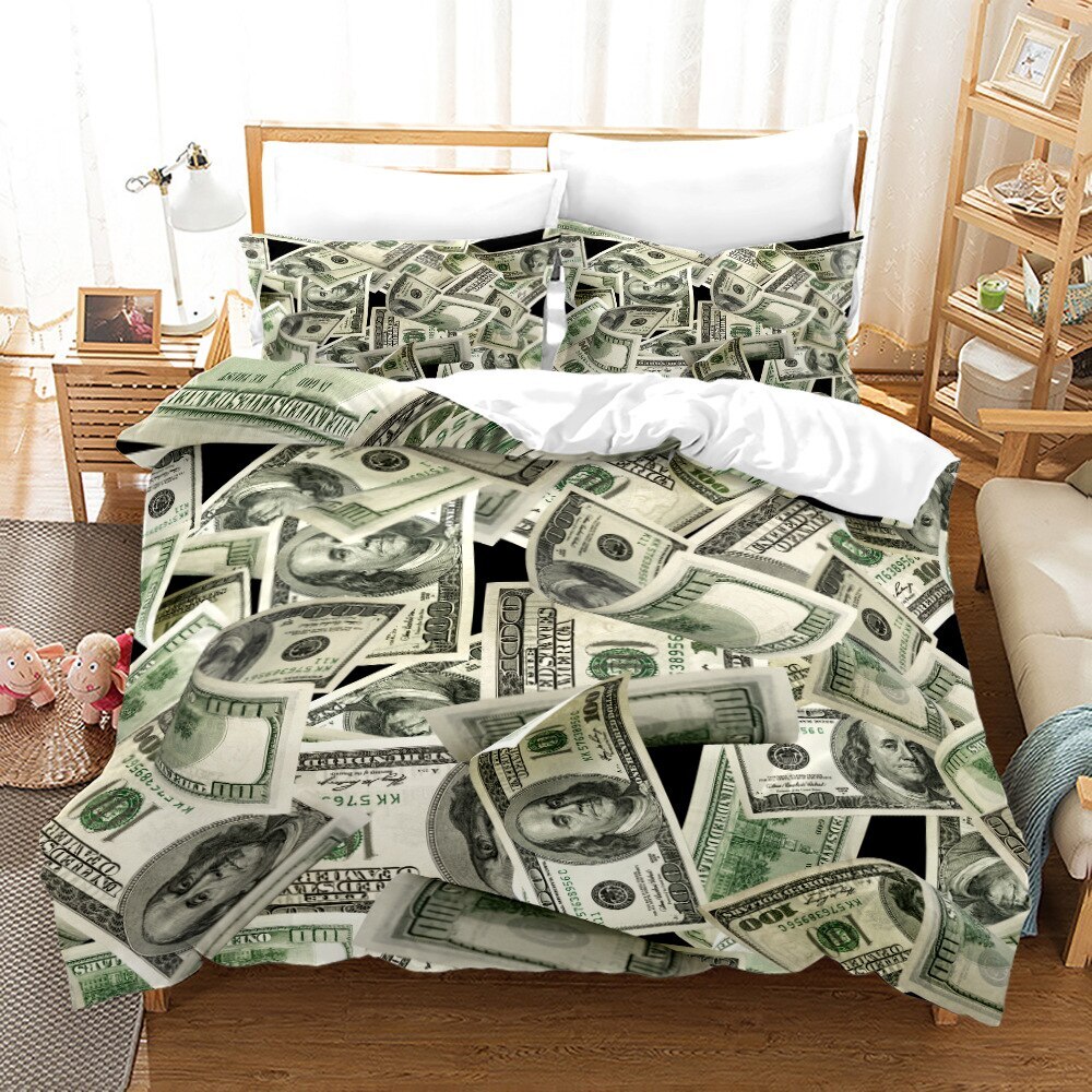 Money Print Duvet Cover Dollar Bills with The Portrait of Decorative