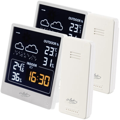 infactory 2er-Set Wetterstation mit Außensensor, VA-Farbdisplay, weiß